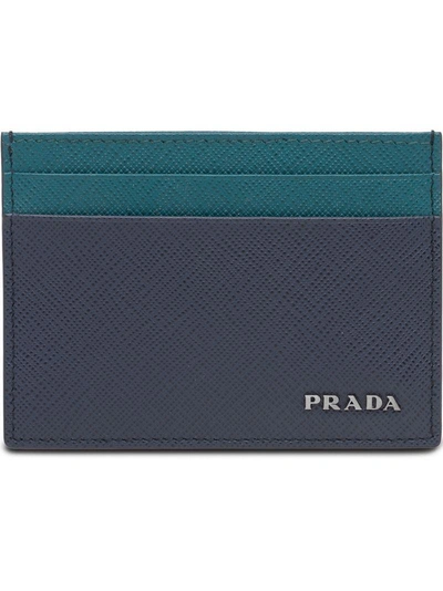 Shop Prada Logo Plaque Cardholder - Blue