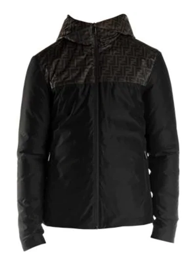 Shop Fendi Logo Print Hooded Jacket In Black