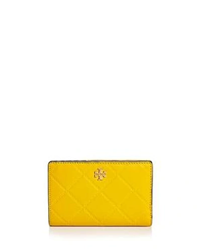 Shop Tory Burch Georgia Slim Medium Leather Wallet In Cassia Yellow/gold