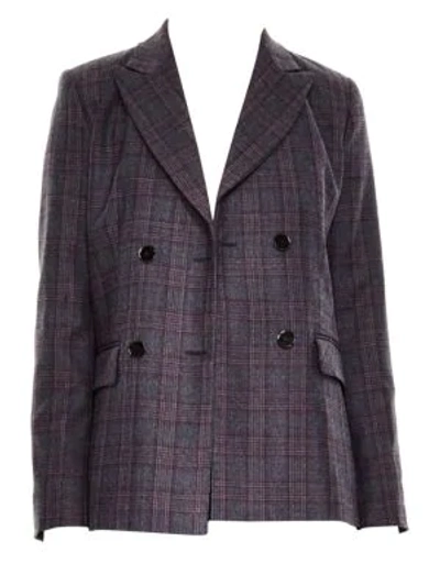 Shop Sandro Oscar Double Breasted Plaid Jacket In Blue