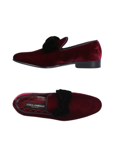 Shop Dolce & Gabbana Man Loafers Burgundy Size 8 Viscose, Goat Skin In Red