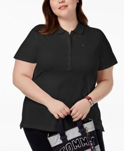 Shop Tommy Hilfiger Plus Size Pique Polo Shirt, Created For Macy's In Black