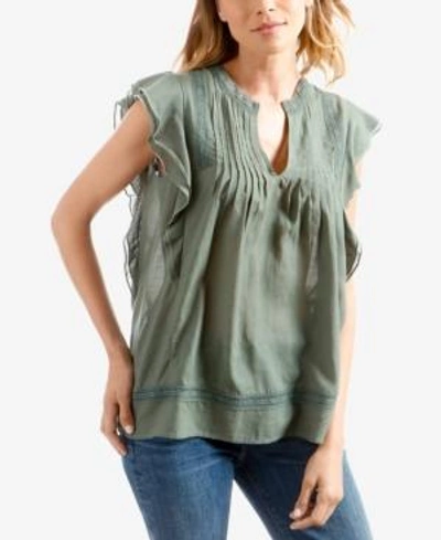 Shop Lucky Brand Pintucked Ruffle Top In Duck Green