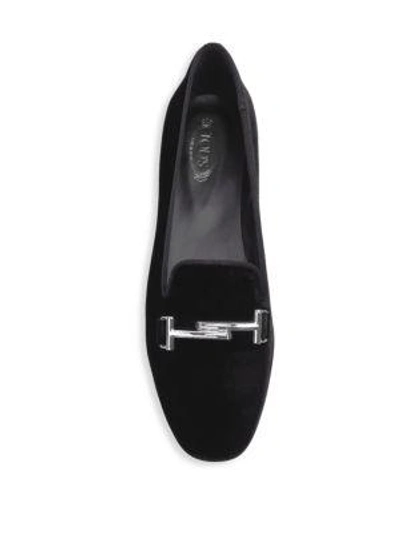 Shop Tod's Mini Double T Velvet Loafers In Black