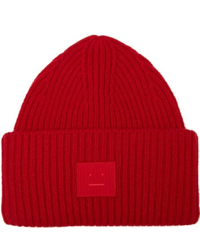 Shop Acne Studios Pansy S Face Wool Beanie Hat In Red