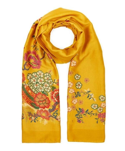 Shop Etro Embroidered Floral Scarf In Yellow