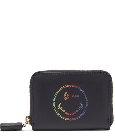 Shop Anya Hindmarch Small Rainbow Wink Circus Leather Zip-around Wallet In Blue