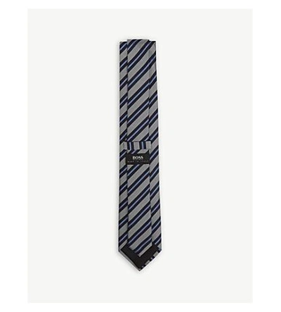Shop Hugo Boss Striped Silk Tie In Open Blue