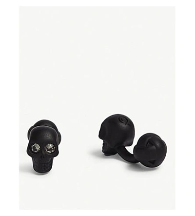 Shop Alexander Mcqueen Crystal Eye Skull Cufflinks In Matte Black