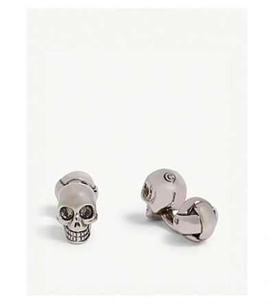 Shop Alexander Mcqueen Crystal Eye Skull Cufflinks In Silver