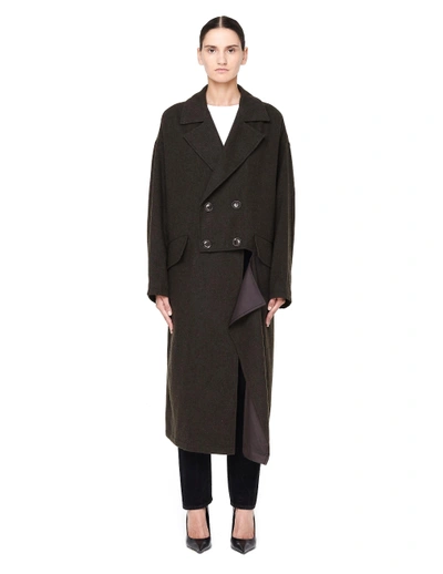 Shop Y's Double Breasted Cocoon Wool Coat In Khaki
