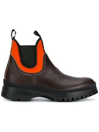 Prada Leather And Neoprene Chelsea Boots In Brown | ModeSens