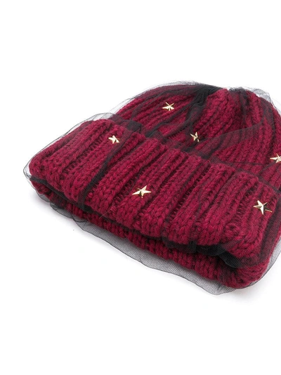 Shop Ca4la Star Embellished Knitted Hat - Red
