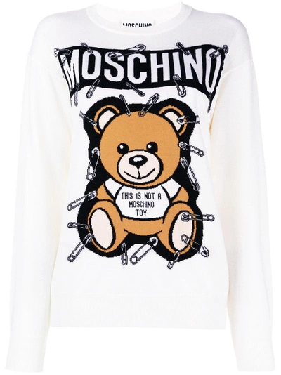 Shop Moschino Teddy Logo Sweatshirt In White