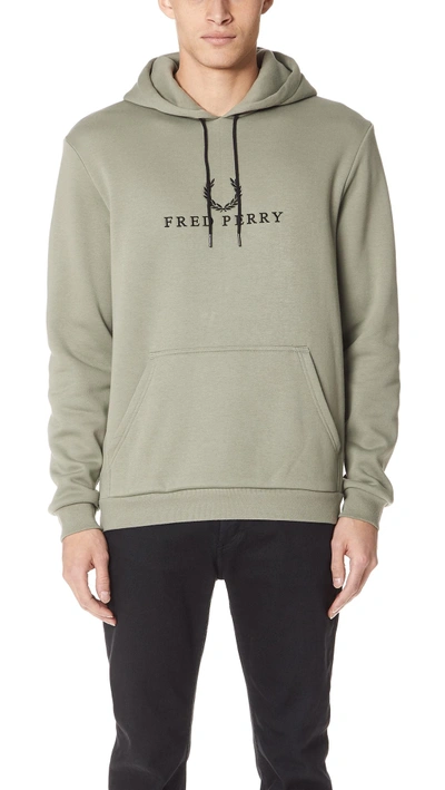 Shop Fred Perry Embroidered Hooded Sweatshirt In Washing Khaki