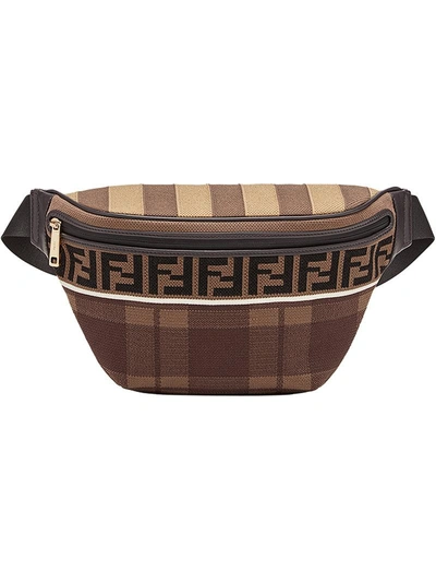 Shop Fendi Logo Tartan Belt Bag In Brown