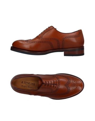 Shop A.testoni A. Testoni Man Lace-up Shoes Brown Size 7.5 Calfskin