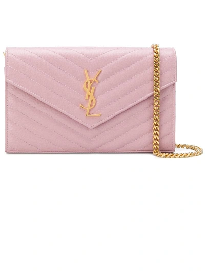 Shop Saint Laurent Foldover Logo Crossbody Bag - Pink