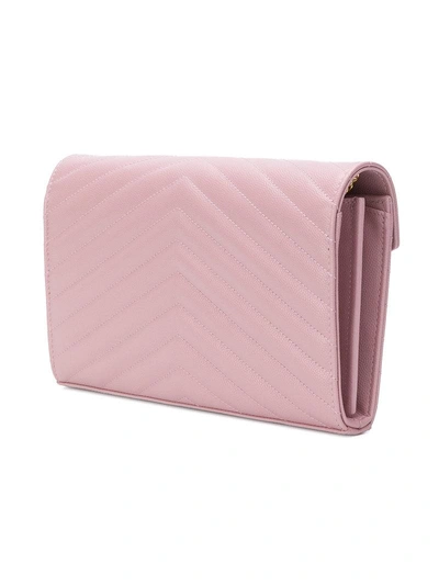 Shop Saint Laurent Foldover Logo Crossbody Bag - Pink