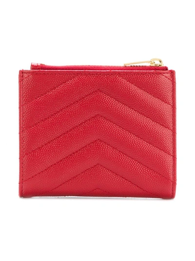 Shop Saint Laurent Quilted Logo Wallet - Red