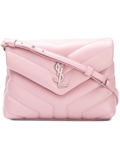 Shop Saint Laurent Quilted Logo Shoulder Bag - Pink