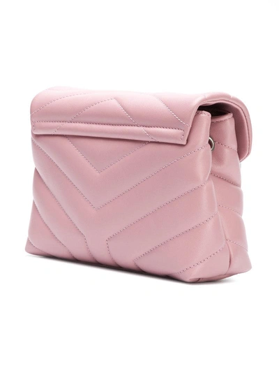 Shop Saint Laurent Quilted Logo Shoulder Bag - Pink