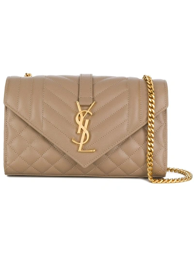 Shop Saint Laurent Square Embossed Crossbody Bag - Nude & Neutrals