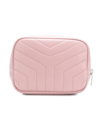 Shop Saint Laurent Quilted Logo Make-up Bag - Pink & Purple