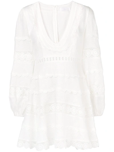Shop Zimmermann Castile Plunge Mini Dress In White
