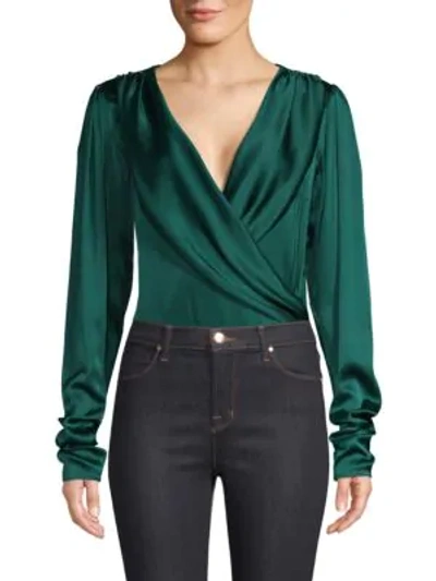 Shop Caroline Constas Berdine Stretch Silk Wrap Bodysuit In Emerald