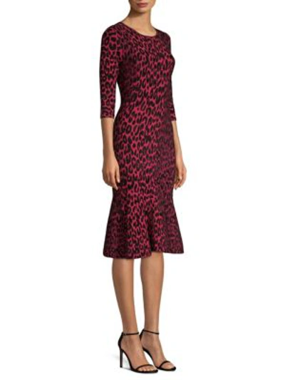 Shop Milly Textured Leopard Mermaid Dress In Ruby Multi