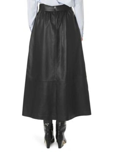 Shop Tibi Leather Drawstring Waist Full Skirt In Black
