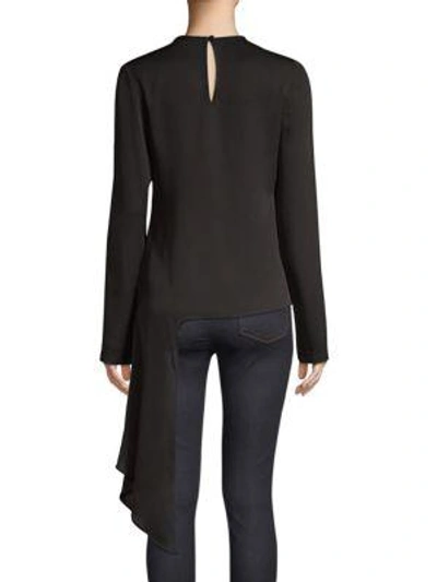 Shop Milly Stretch Silk Asymmetric Blouse In Black