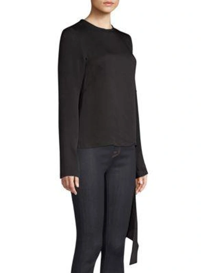 Shop Milly Stretch Silk Asymmetric Blouse In Black