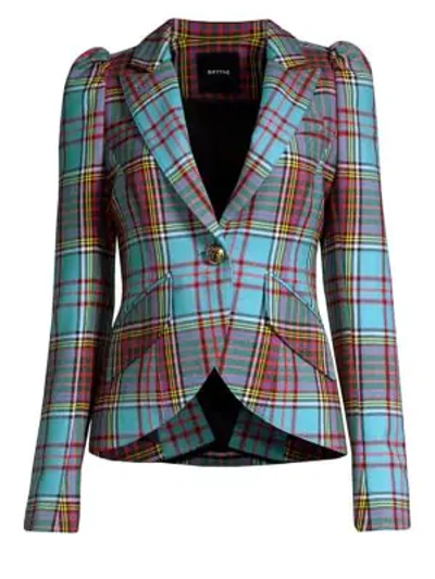 Shop Smythe Puff Sleeve Plaid Blazer In Electric Blue