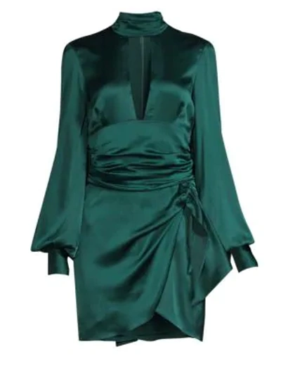Shop Caroline Constas Lana Stretch Silk Tie-neck Dress In Emerald
