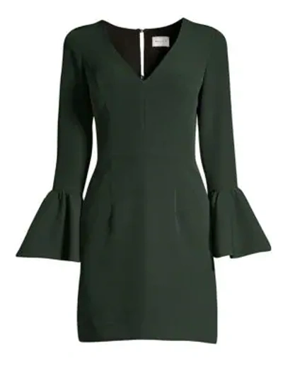 Shop Milly Italian Cady Morgan Bell-sleeve Sheath Dress In Forest Black
