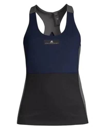 Shop Adidas By Stella Mccartney Yoga Comfort Tank Top In Black Night Indigo