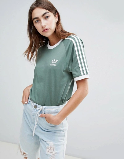 Adidas Originals 3 Stripe T-shirt In Khaki - Green | ModeSens