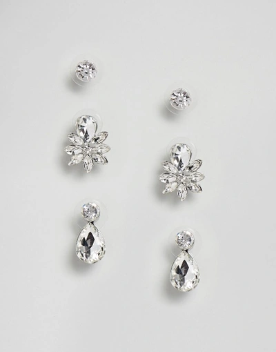 Shop True Decadence Set Of Three Silver Embellished Studs (+) - Silver