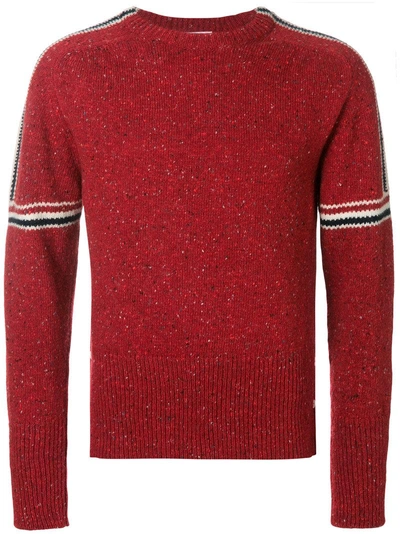 Shop Thom Browne Intarsia Stripe Classic Mohair Tweed Crewneck Pullover - Red