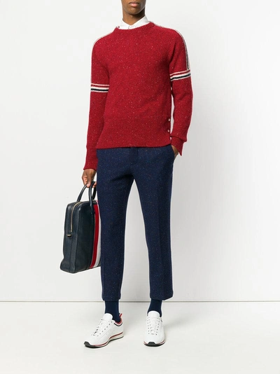 Shop Thom Browne Intarsia Stripe Classic Mohair Tweed Crewneck Pullover - Red