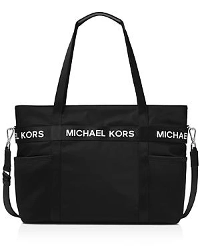Shop Michael Michael Kors The Michael Large Nylon Tote In Black/silver