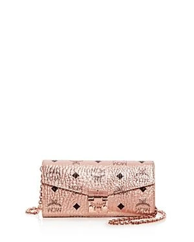 Shop Mcm Patricia Convertible Crossbody Flap Wallet In Champagne/rose Gold