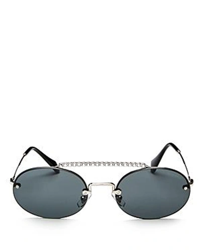 Shop Miu Miu Women's Crystal Brow Bar Round Sunglasses, 54mm In Silver/gray