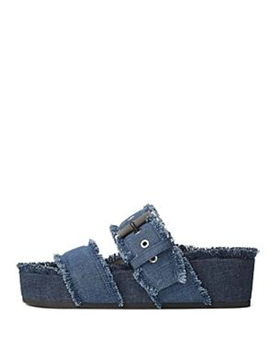 Shop Rag & Bone Women's Evin Frayed Denim Platform Slide Sandals In Blue Denim