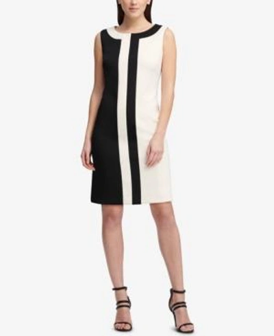 Shop Dkny Sleeveless Colorblocked Dress, Created For Macy's In Black/pumice