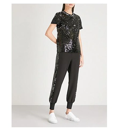Shop Ted Baker Sequinned Woven T-shirt In Black