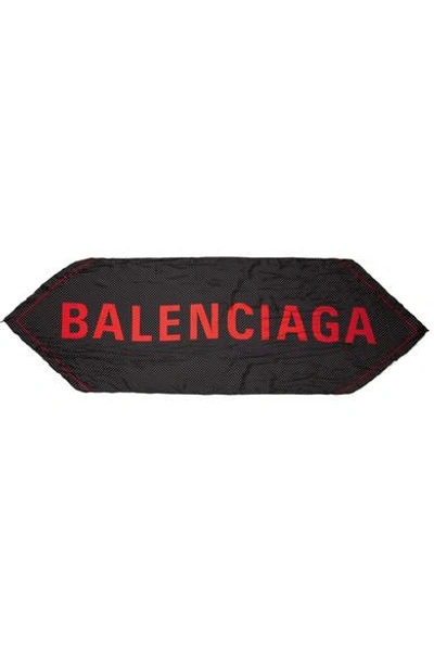 Shop Balenciaga Printed Silk-twill Scarf In Black