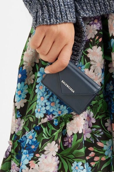 Shop Balenciaga Papier Mini Printed Textured-leather Wallet In Blue